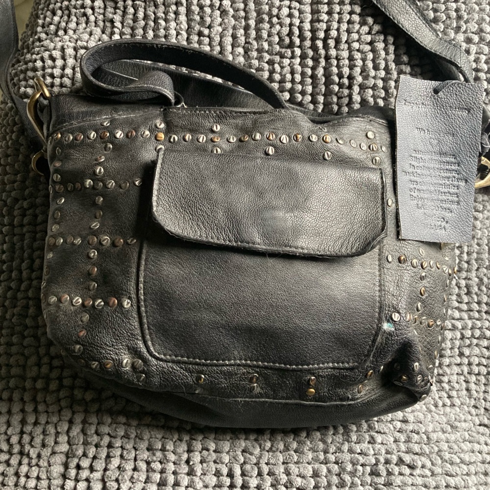 Latico Studded Black Leather Shoulder Bag